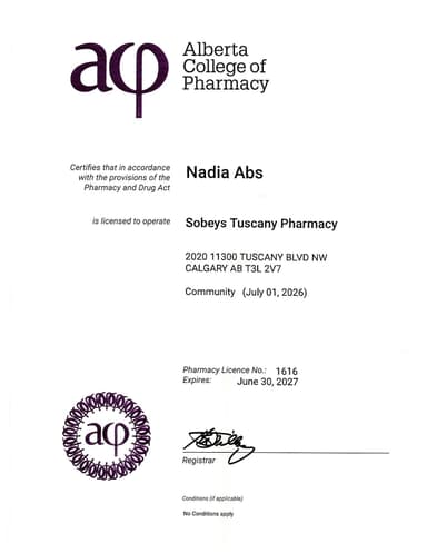 Pharmacy Alberta Certificate