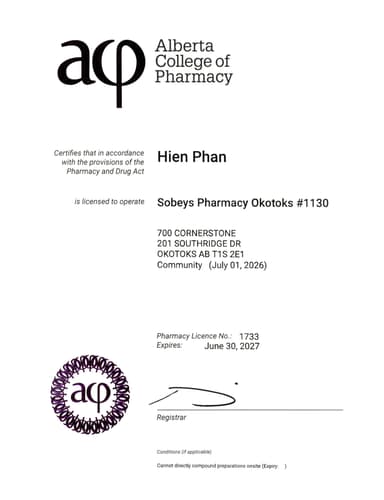 Pharmacy Alberta Certificate