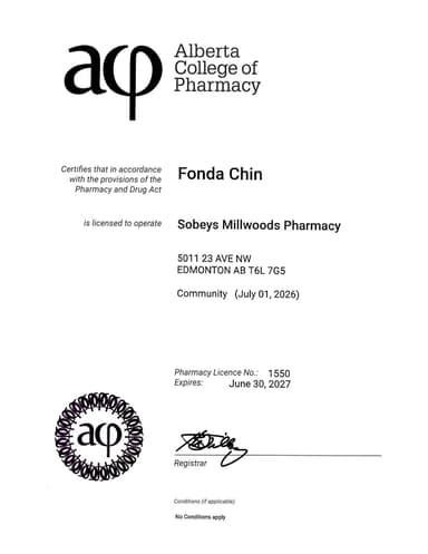 Pharmacy Alberta Certificate