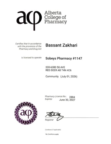 Pharmacy Alberta Certificate