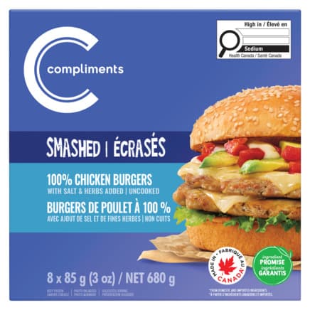 box of Compliments Smashed Chicken Burgers
