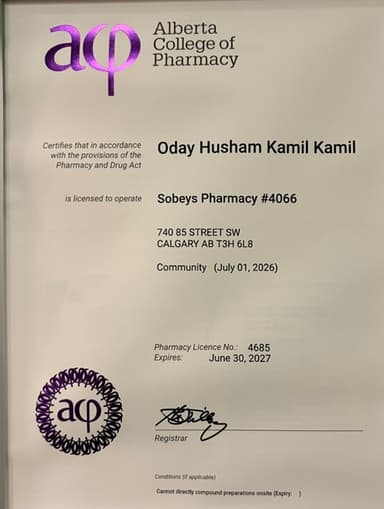 Pharmacy Alberta Certificate
