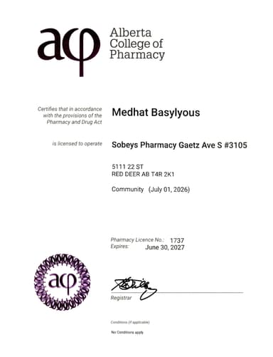 Pharmacy Alberta Certificate