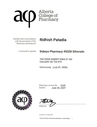 Pharmacy Alberta Certificate
