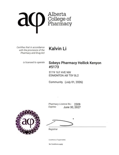 Pharmacy Alberta Certificate