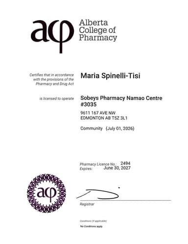 Pharmacy Alberta Certificate