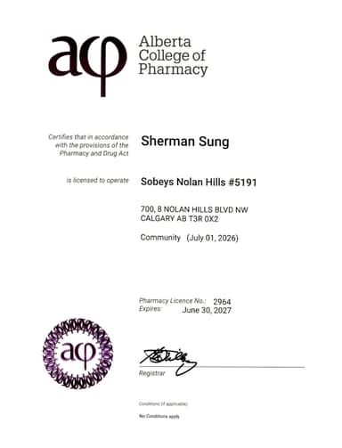 Pharmacy Alberta Certificate