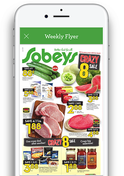 flyer-phone-app Sobeys mobile app showing Weekly Flyer on smartphone