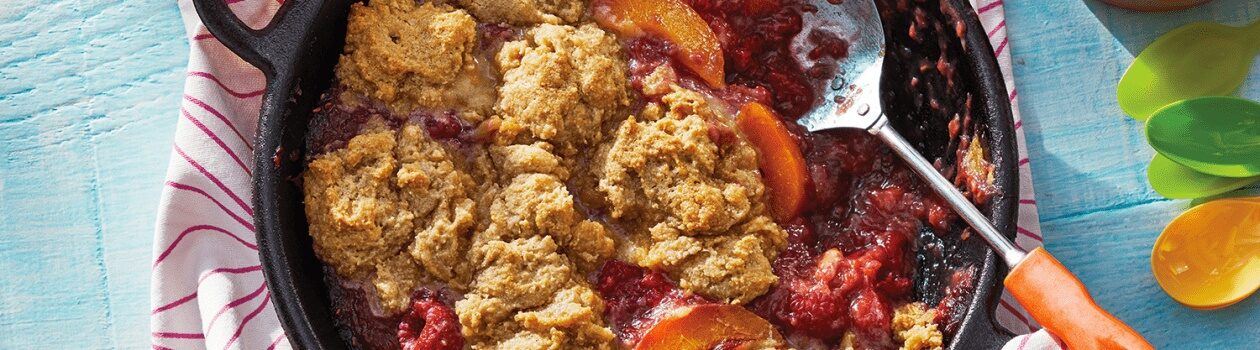 One-Skillet BBQ Peach & Raspberry Cobbler