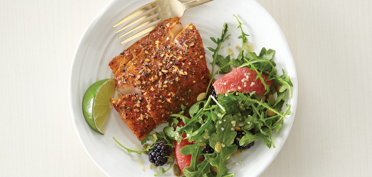 MapleChipotle Haddock with Grapefruit, Arugula & Blackberry Quinoa