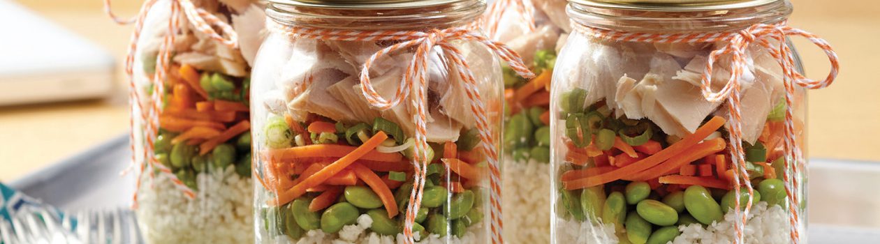 Mason Jar Cauliflower, Tuna & Wasabi Salads