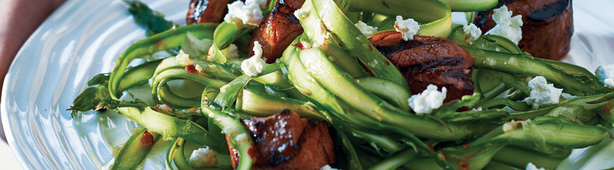 Pork Bites with Shaved Asparagus Salad