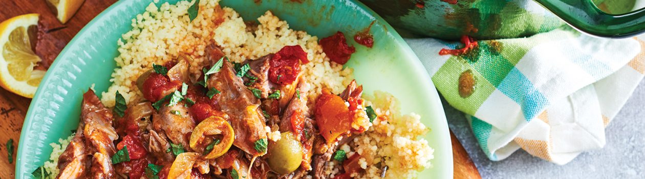 Moroccan-Style Lamb Shanks with Green Olives & Apricots