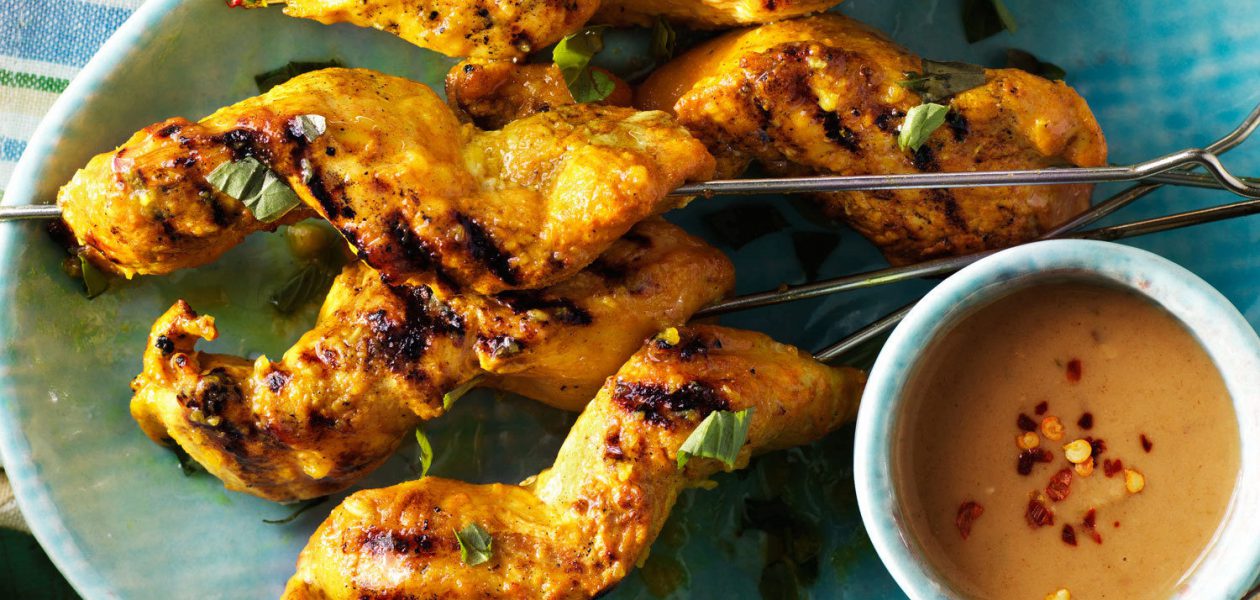 Grilled Chicken Skewers with Peanut Sauce