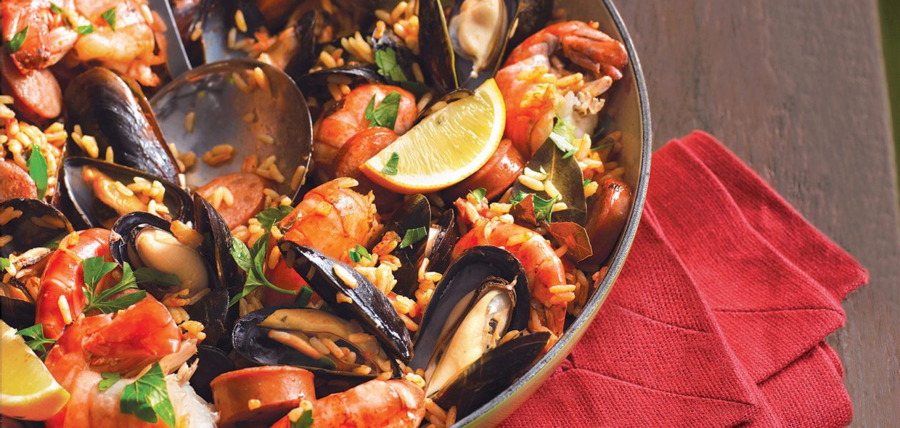 Barbecued Spanish Rice with Sausage & Seafood