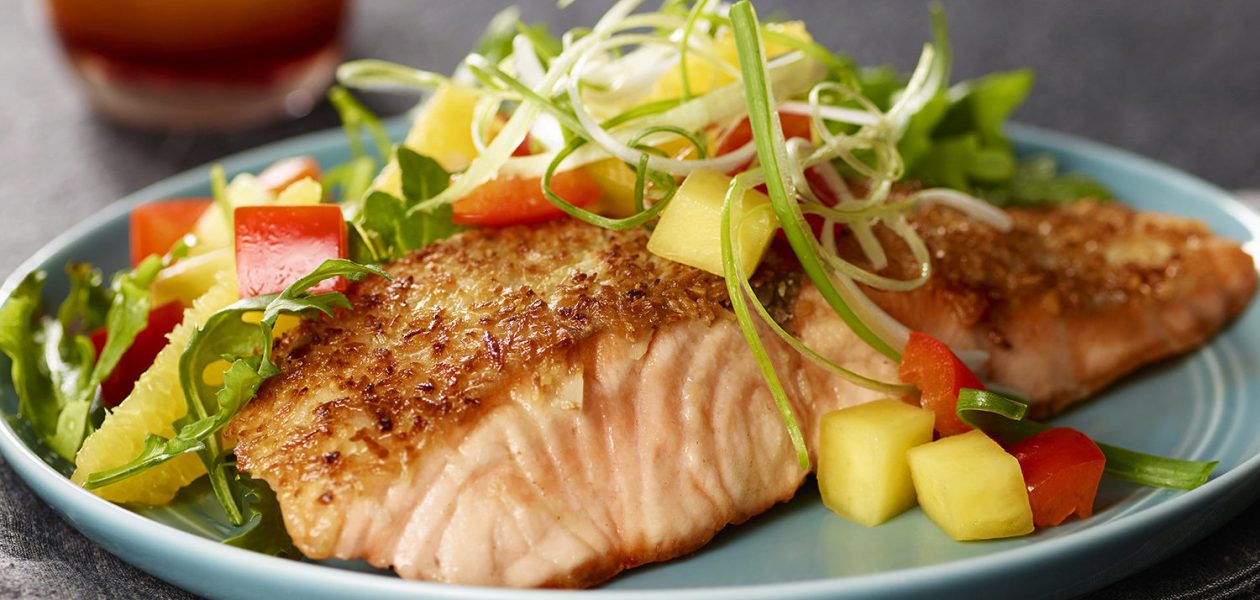 Coconut-Crusted Salmon with Tropical Salad
