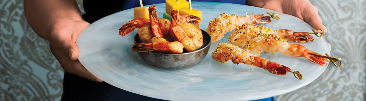 Curried Shrimp with Avocado & Mango Skewers