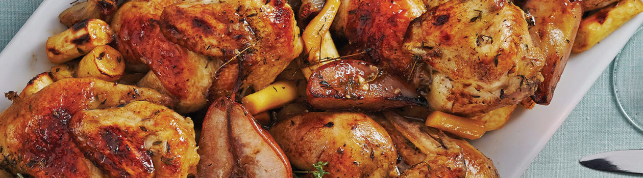 Honey-Glazed Cornish Hens with Roasted Parsnips & Pears