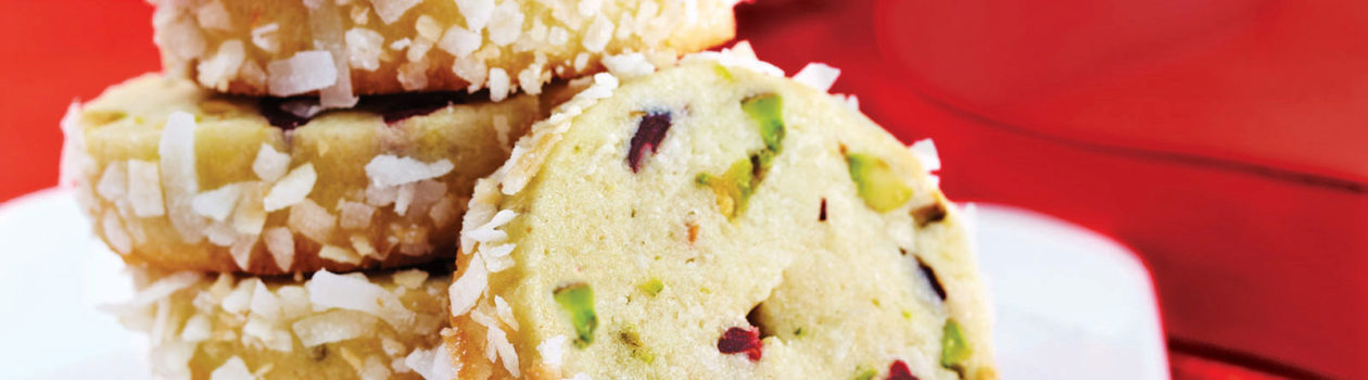 Coconut, Cranberry and Pistachio Slice Cookies