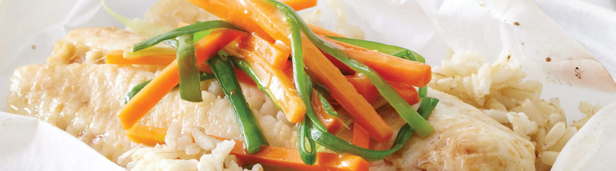 Steamed Ginger Cod Packets with Rice & Vegetables