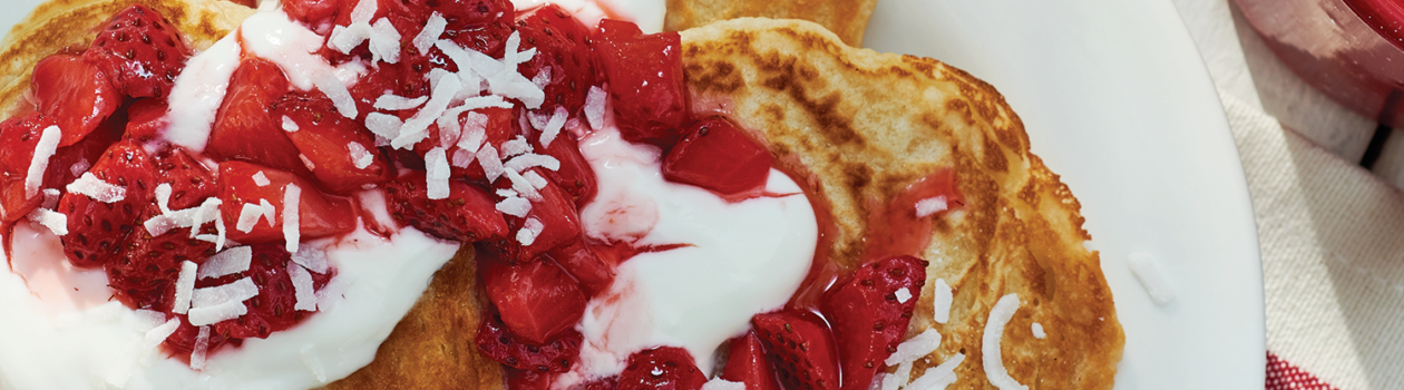 Coconut Pancakes & Strawberry Compote