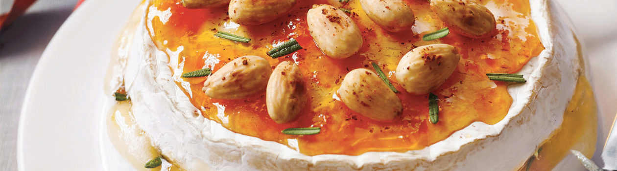 Baked Brie with Spiced Nuts & Apricot Jam