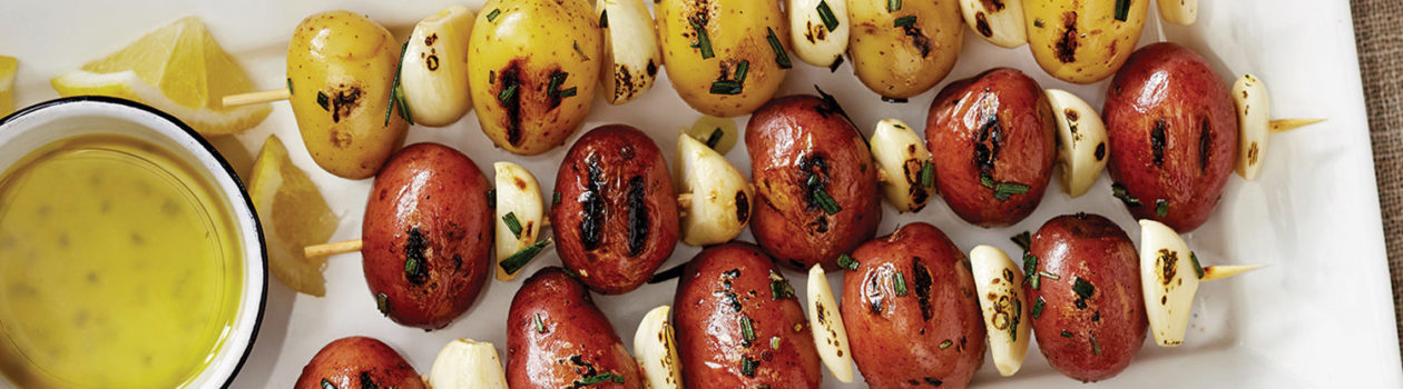 Grilled Mini Potato & Garlic Skewers