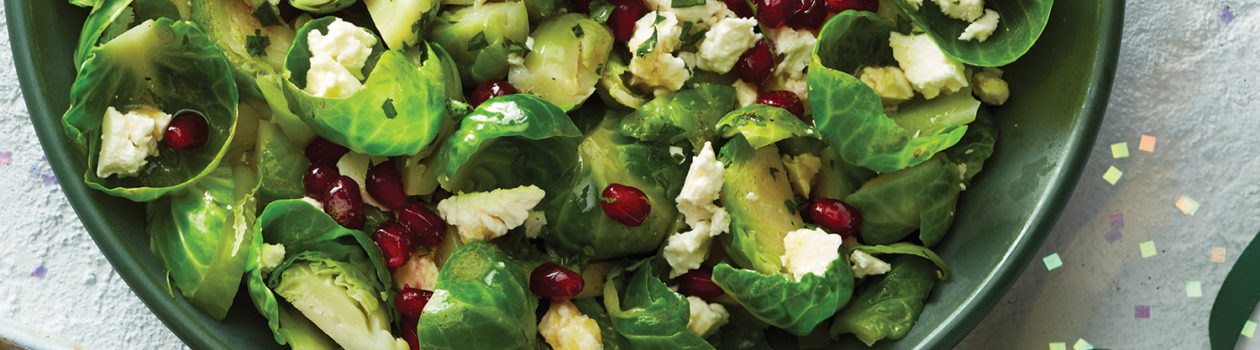 Warm Brussels Sprout Salad with Pomegranate Seeds
