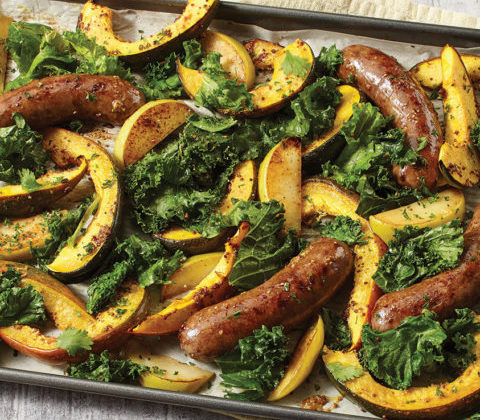 Recipe Sausage Squash And_Crispy Kale Sheet Pan DInner