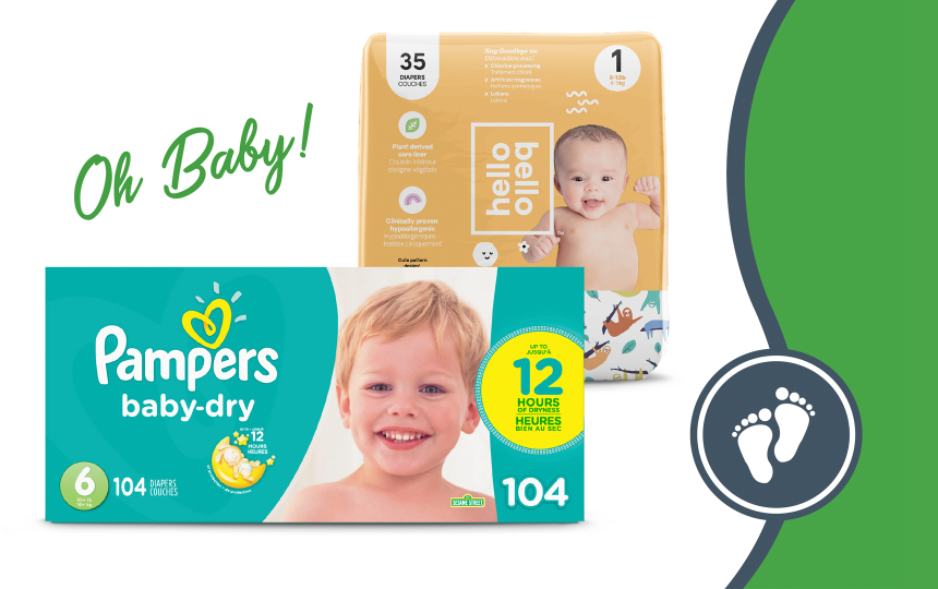 Packages of different sized diapers