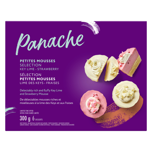  Purple package of Panache Key Lime & Strawberry Petite Mousses with image of both mousses on front of pack.