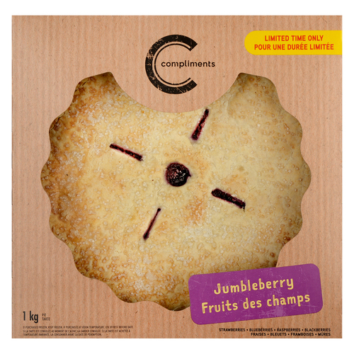 Package of Compliments Jumbleberry Pie with the name of the product on front.