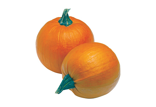 Two pie pumpkins on a white background.