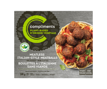 Grey cardboard box with an image of spaghetti and meatballs in a bowl on the front. 