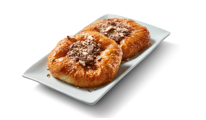 butter_danish Butter Danish topped with kit kat pieces on a white plate.