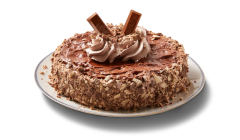 single-layer-cake Chocolate single layer cake covered in KitKat crumbs on the side, topped with chocolate icing, and pieces of the candy bar.