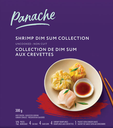 Purple box featuring an image of the Panache Dim Sum collection on the front with chop sticks.