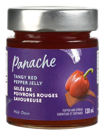 Jar of Panache Tangy Red Pepper Jelly with an image of a pepper on front.