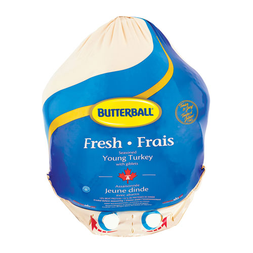 Packed Butterball young turkey with blue label stating the same. 