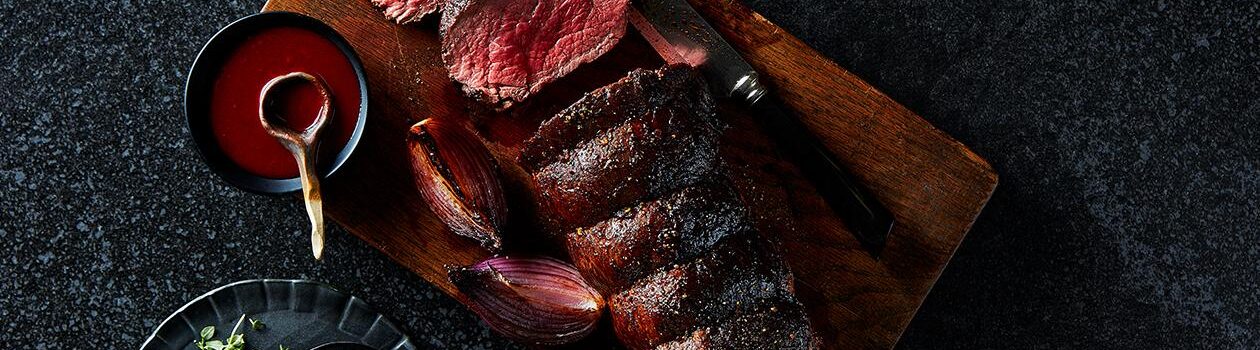 Harissa Beef Tenderloin with Red Wine Sauce