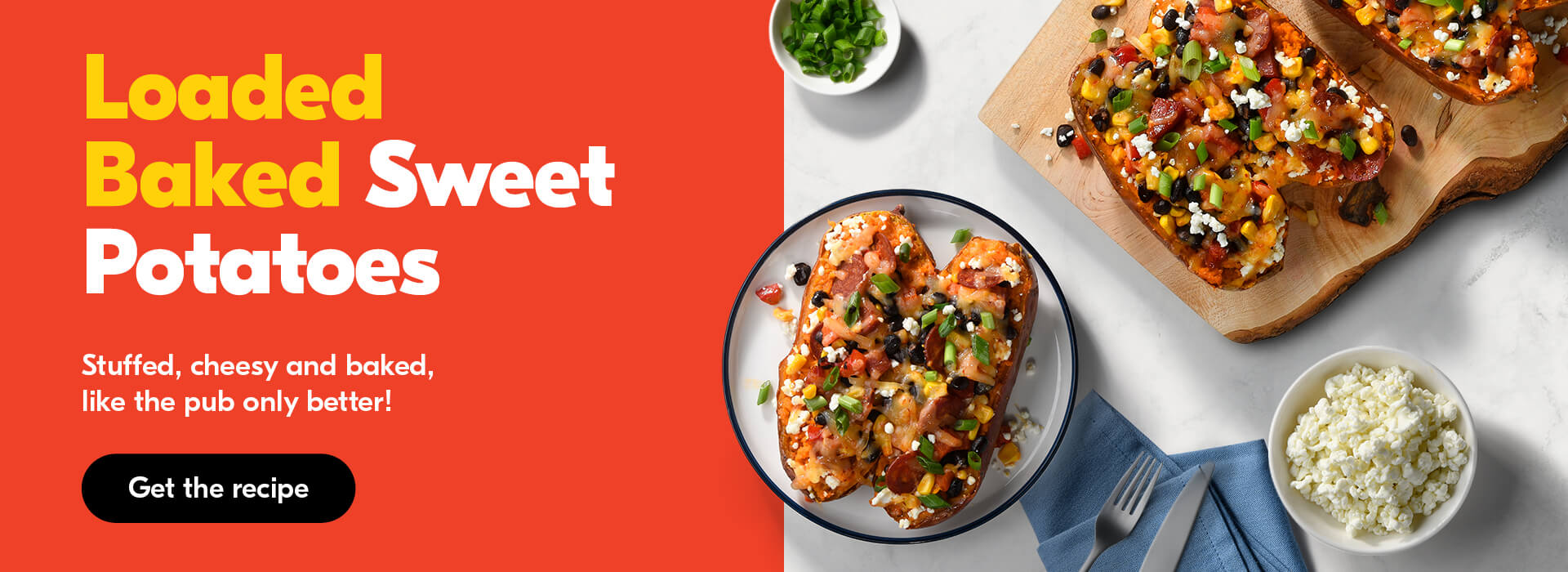 Pub Food Recipes - Loaded Sweet Baked Potatoes