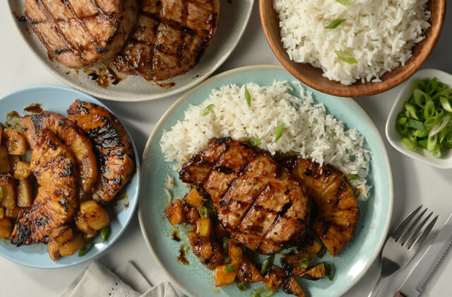Grilled Hawaiian-Style Pork Chops & Rice
