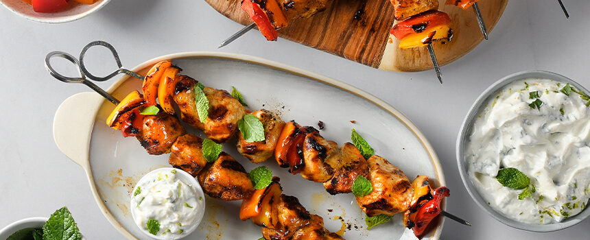 Spiced Chicken Kabob with Mint Raita