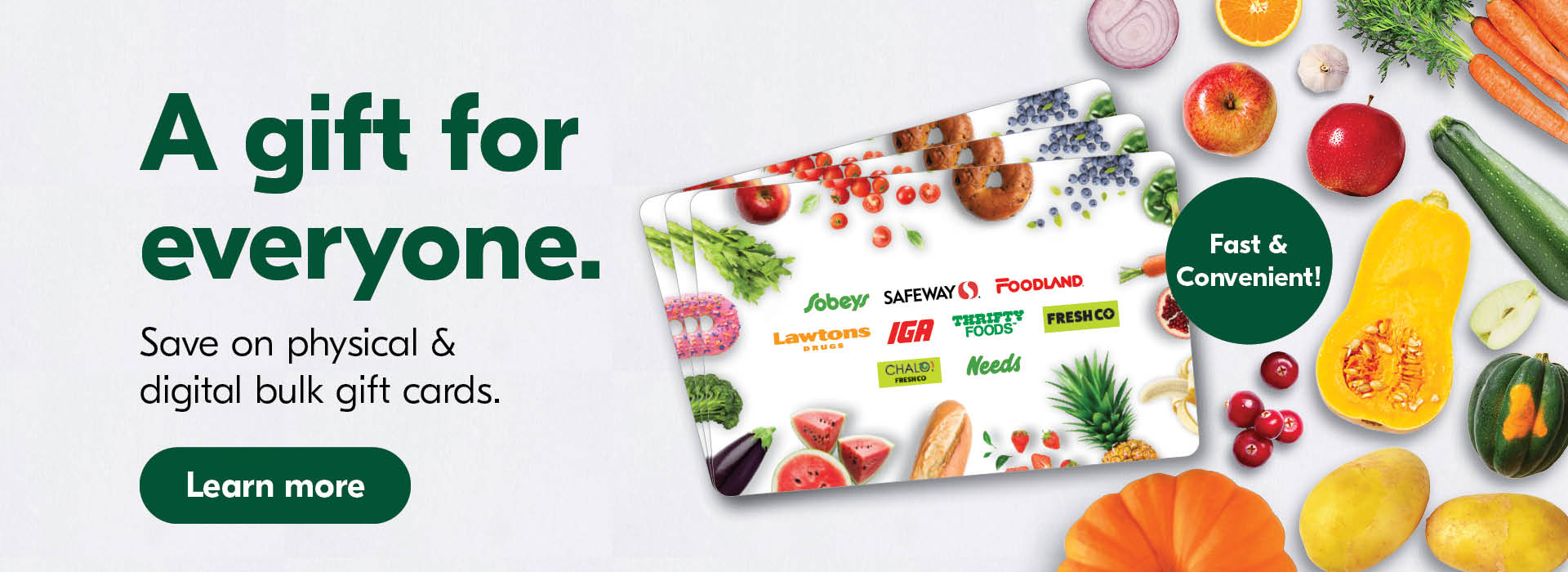 An Image where Text Reading" The Gift Of Value. Save on physical & digital bulk gift cards" along with learn more button in the bottom