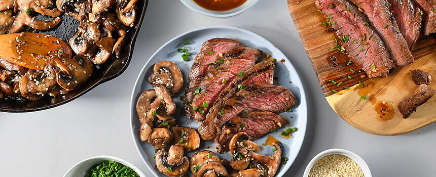 Miso Glazed Sirloin Steak with Roasted Mushrooms