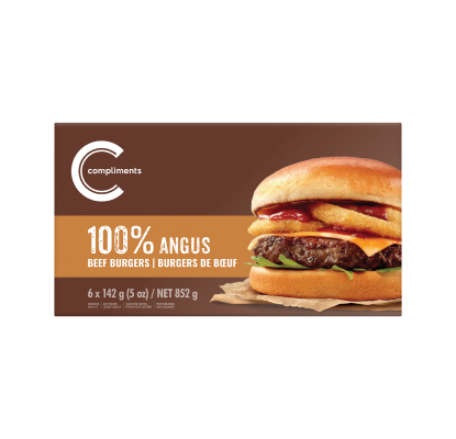 Compliments 100% Angus Beef Burgers