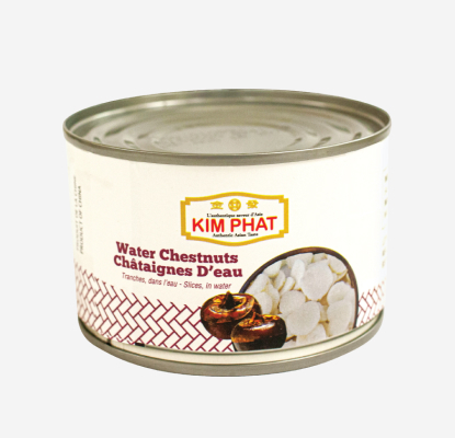A can of Kim Phat sliced water chestnuts