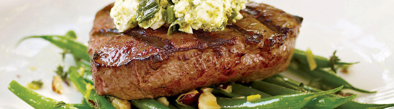 Grilled Steak with Green Onion Goat Cheese-Topping cropped