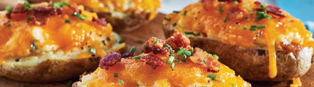 Plank Grilled Stuffed Potato Skins