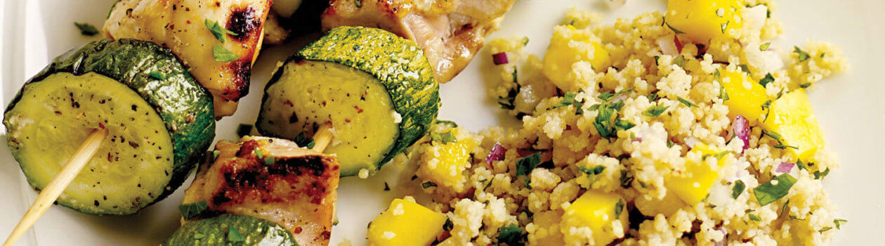Chicken Zucchini Kabobs with Tropical Couscous cropped